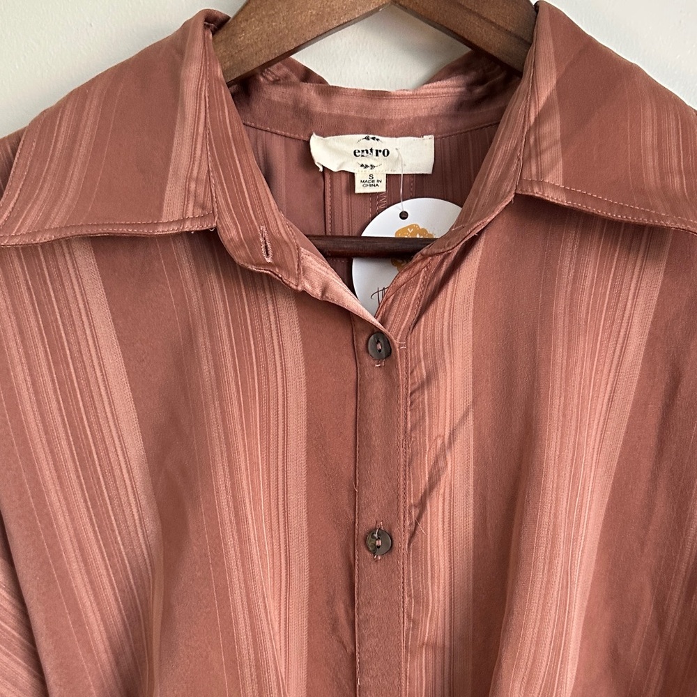 Entro Terracotta/Rust Button-Up Long Sleeve Dress with Tie Back - Picture 3 of 11